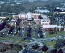 Vista aérea del campus del Scripps Memmorial Hospital.